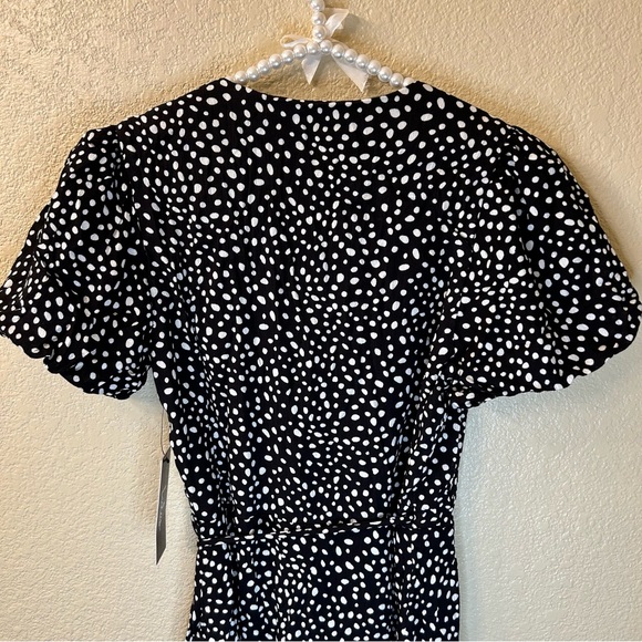 Lulu’s Your Favorite One Black Dot Print Puff Sleeve Wrap Mini Dress - Picture 9 of 9